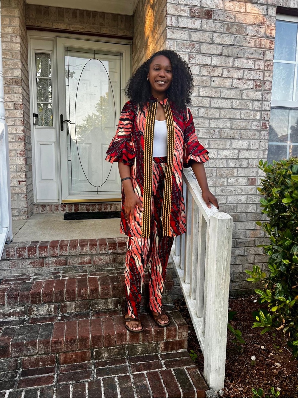 Women's Red Patterned Two-Piece Tunic & Pants Set